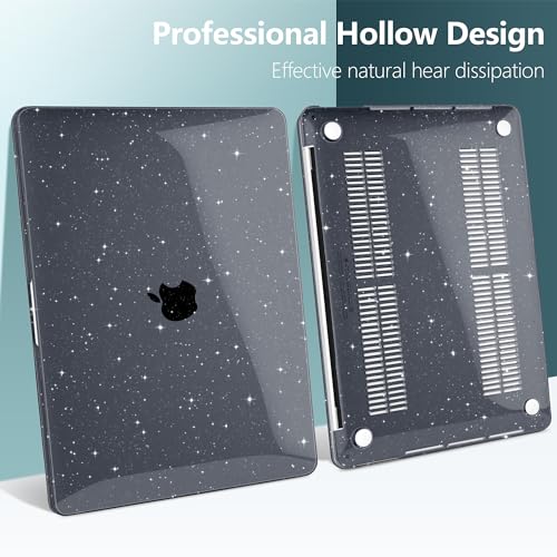 for MacBook Pro 13 inch Case 2023 2022 2021 2020 Release Model A2338 M2/M1 A2289 A2251 with Touch Bar & Touch ID, Glitter Bling Plastic Hard Shell Case & Keyboard Cover, Star Black - color: Star Black