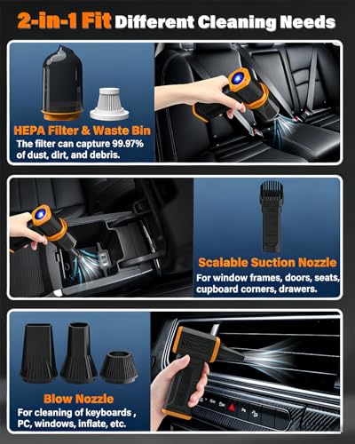 FT08 Compressed Air Duster, 1-10 Stepless Speed Adjustable | Powerful Electric Dust Blower with Display , 130000RPM Brushless Motor, Jet Fan for Keyboard PC Car Outdoor, Black, 2-in-1 - color: Black, 2-in-1