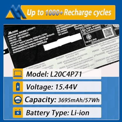 L20C4P71 SB10T83217 5B10W13974 Battery replacement for Lenovo ThinkPad X1 Carbon 9th Gen 10th Gen X1 Yoga 6th 7th Gen 2021 Series L20M4P71 L20D4P71 L20L4P71 SB10T83216 5B10W13973 5B10W13975 5B10W13972 - size: 10.84*3.44*0.20 inch L20C4P71