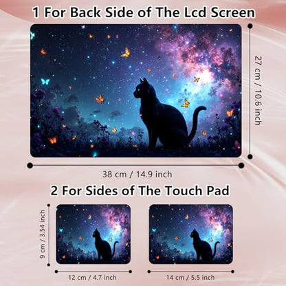 Laptop Skin Sticker Decal 12" 13" 13.3" 14" 15" 15.6",Waterproof Scratch Resistant Vinyl,Reusable Easy to Apply,for MacBook HP Dell Notebooks Netbooks Laptop,2 Wrist Pads,Cat Galaxy Glitter - color: Cat Galaxy Glitter