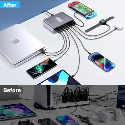 500W USB C Fast Charger Block, PD3.1 140W Multi-Port USB Charging Station, GaN Ⅲ PD PPS Fast Charging Station for Multiple Devices,Laptop Wall Charger Compatible with iPhone 17/iPad/MacBook etc - size: 500W+A 240W Braided Nylon Fast Charging Cable