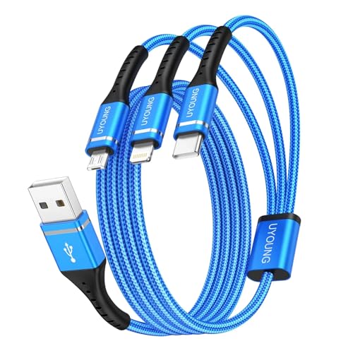 Multi Charging Cable 2Pack 4FT, 3 in 1 Charger Cable Braided Universal Phone Charging Cord with Lightning/Type C/Micro USB Ends, Multiple USB Cable for iPhone/Samsung/Google Cell Phones and More - color: Blue, size: 4FT, style: USB A to Multiple Connector