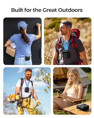 SLENPET Portable Waist Clip Fan, 6000mAh Battery Operated Necklace Fan, 23 Hours Working Time, 3 Speeds, 5100RPM Strong Airflow Hands-free Belt Fan for Outdoor Works, Farm, Hiking, Camping, Travel