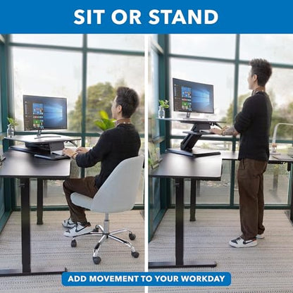 Mount-It! Standing Desk Converter, Compact 25" Sit Stand Desk Riser with Gas Spring Lift, Adjustable Height Desktop Riser for Laptop, Monitor, and Keyboard, Small Home Office Desk Converter - size: 25 " Width