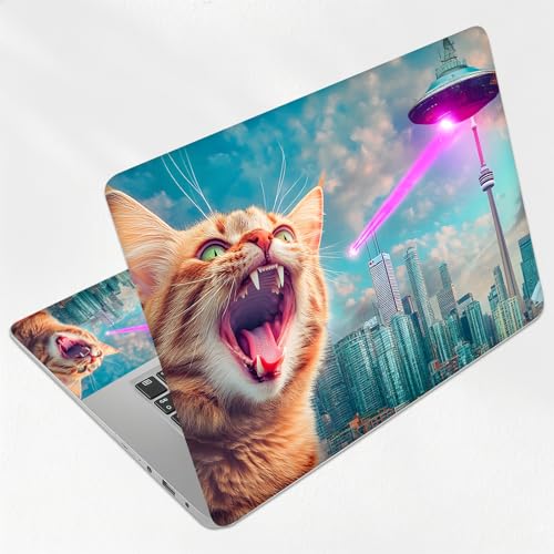 Laser Eye Space Cat Universal Laptop Skin Sticker 3PCS, Protective Decal Trim-to-Fit 11.6" 13.3" 14" 15.6" Laptop Vinyl Cover, Removable Anti-Scratch Computer Decal Protector - color: Laser Eye Space Cat