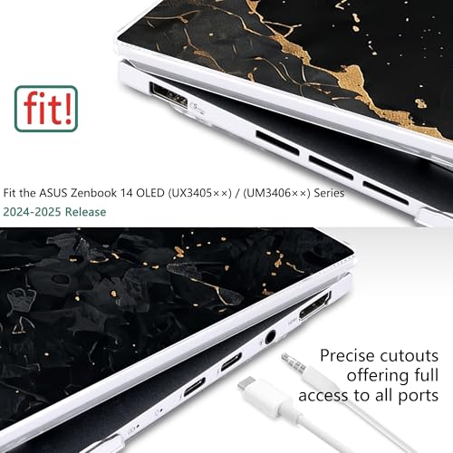 Batianda Creative Case for ASUS Zenbook 14 OLED 2024 2025,Black Gold Marble | Model UX3405×× / UM3406××, Slim Plastic Hard Shell, Artistic Designs, Ultra-Thin Lightweight Laptop Case - color: Black Gold Marble