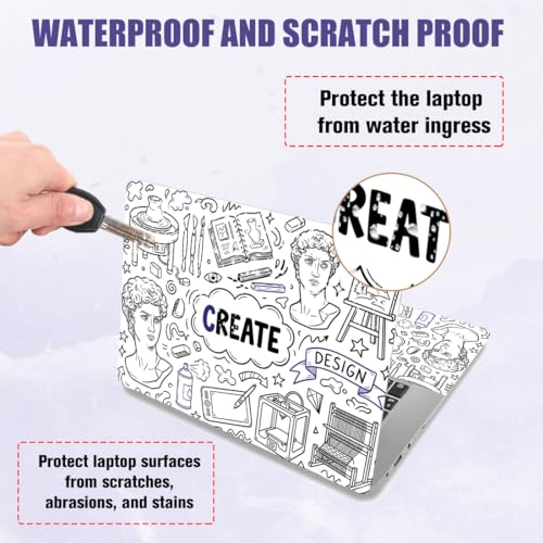 PLIGREAT 15 Inches Doodle Pattern Laptop Skin Sticker Decals Wall Art Doodle Laptop Skin Stickers Fits 12" to 15" Laptops Universal Waterproof Removable Notebook Art Protector, Blue Black - color: Blue Black