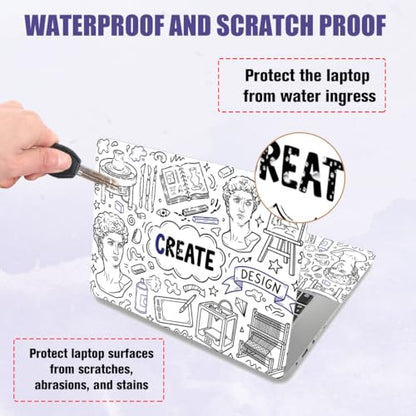 PLIGREAT 15 Inches Doodle Pattern Laptop Skin Sticker Decals Wall Art Doodle Laptop Skin Stickers Fits 12" to 15" Laptops Universal Waterproof Removable Notebook Art Protector, Blue Black - color: Blue Black