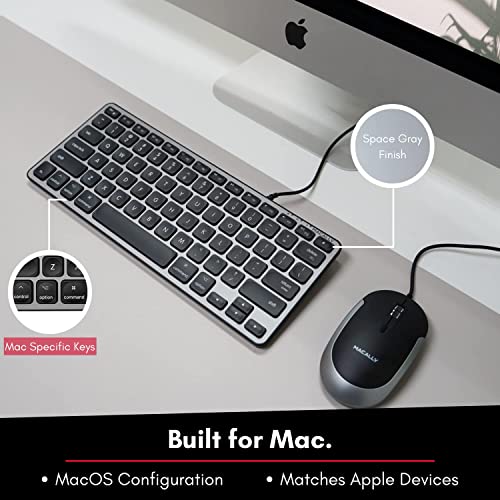 Macally Backlit Compact Keyboard and a Wired Computer Mouse, Sleek Black