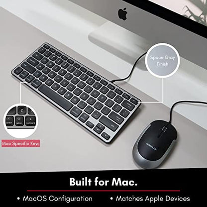 Macally Backlit Compact Keyboard and a Wired Computer Mouse, Sleek Black