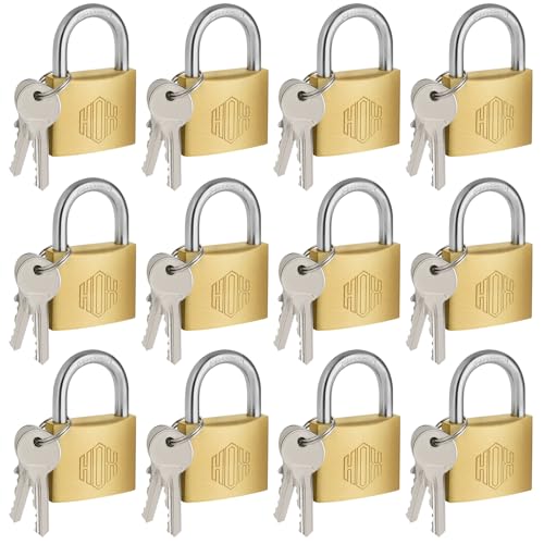HOX 12-Pack Keyed Padlock, Waterproof and Rustproof, Solid Brass Lock with 1-1/4" Wide Body, Padlock with Keys for Storage Unit, Sheds, Garages and Fence - size: 40mm-12Pack