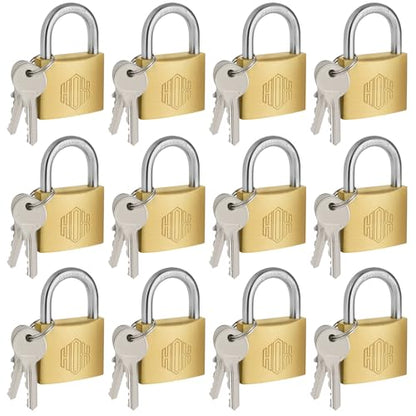 HOX 12-Pack Keyed Padlock, Waterproof and Rustproof, Solid Brass Lock with 1-1/4" Wide Body, Padlock with Keys for Storage Unit, Sheds, Garages and Fence - size: 40mm-12Pack