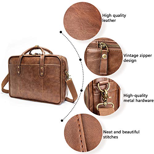 Leather Briefcases for Men 15.6 Inch Business Computer Bag Laptop Bag for Men Water Resistance Travel Messenger Bag | Leather - color: Brown