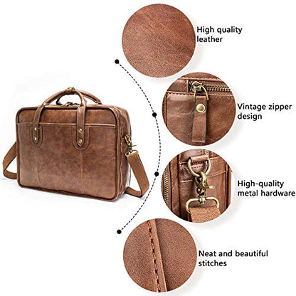 Leather Briefcases for Men 15.6 Inch Business Computer Bag Laptop Bag for Men Water Resistance Travel Messenger Bag | Leather - color: Brown