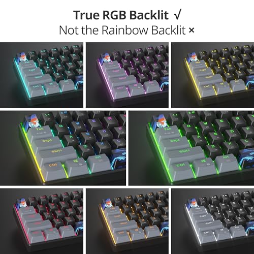 60% Mechanical Keyboard Grey and Black, Compact 60 Percent Gaming Keyboard RGB Backlit, 61 Keys Mini Keyboard, USB Wired Office Keyboard for Windows Mac Laptop PC (61 Dark/Blue Switches) - color: 61 Dark/Blue Switch