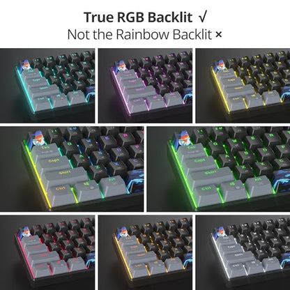 60% Mechanical Keyboard Grey and Black, Compact 60 Percent Gaming Keyboard RGB Backlit, 61 Keys Mini Keyboard, USB Wired Office Keyboard for Windows Mac Laptop PC (61 Dark/Red Switches) - color: 61 Dark/Red Switch