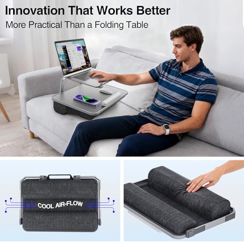 V-Hold Laptop Lap Desk with Foldable Stand, Lightweight Laptop Stand for Bed, Fits up to 15.6" Laptops & MacBook, Lightweight Lap Tray Table with Pillow Cushion for Bed & Couch