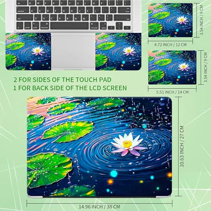 Laptop Skin Sticker Decal, Universal Protective Cover Fit 12 13 14 15.6 Inch Notebook, Reusable Water-Resistant Vinyl Decal w/ 2 Wrist Pads for Business Travel Office, Green Lotus Leaf Creek - color: Green Lotus Leaf Creek