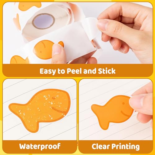 Goldfish Cracker Sticker Roll - 1000 Pcs & 2 Roll Cute Fish Cookie Waterproof Vinyl Reusable Laptop Stickers for Coloring Book Scrapbook Water Bottle Page Activity Pad Birthday Party Favors - style: Goldfish