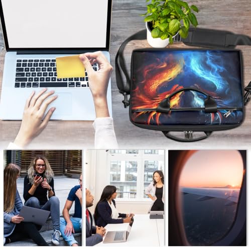 Laptop Shoulder Bag for Women Men, Waterproof Computer Case Messenger Bag Briefcase for Business Office Travel - color: Red and Blue Firey Dragon Animal