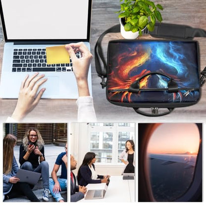 Laptop Shoulder Bag for Women Men, Waterproof Computer Case Messenger Bag Briefcase for Business Office Travel - color: Red and Blue Firey Dragon Animal