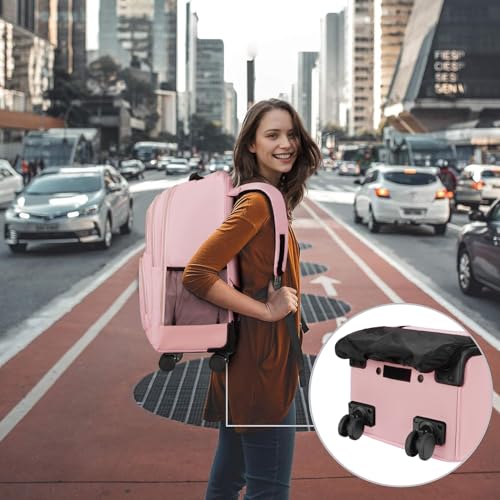 MATEIN Pink Rolling Backpack, Roller Laptop Bag with 4 Spinner Wheels | 18 inch Extra Large Wheeled Backpack Carry on Luggage, Water Resistant Rolling Suitcase Bag for Travel Women - color: Pink, size: 18 inch
