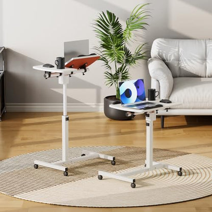 Athena Collection Adjustable Standing Desk with Wheels Overbed Table, White | Height Adjustability(28.5"-39.5"), Smooth-rolling Casters, Rolling Lab Cart with Large Tabletop for Office, Hospital, Clinic - color: White, size: Split Desktop