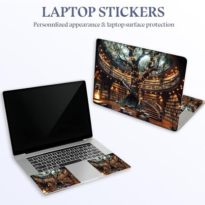 Universal Laptop Skin Sticker Decal,15.6 Inch Laptop Vinyl Cover for 13" 14" 15.6" Laptop,Scratch-Resistant Waterproof Protector Wrap,Reusable with Wrist Pads,Enchanted Tree Library - color: Enchanted Tree Library