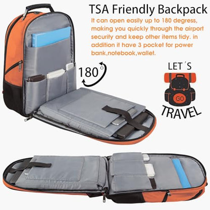 LTINVECK Travel Laptop Backpack,Extra Large Backpack for Men,Big 17 Inch Computer bag Tech Backpack - color: Full Orange