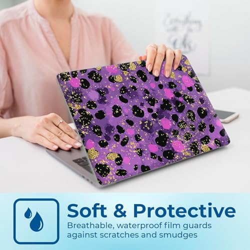 Reusable Universal Laptop Skin Sticker, Cut to Fit for 11.6–15.6 Inch Laptops, Waterproof Protective Film, No-Residue - Purple Glitter Leopard - color: Purple Glitter Leopard