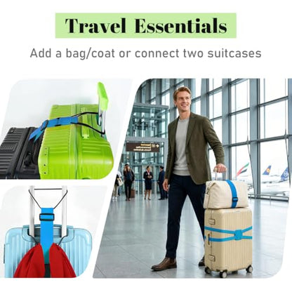Multi Use Strong Adjustable Luggage Connector Straps for Suitcases,3 Pack Flexible Luggage Accessories Elastic Fastening Bag Strap (Blue-3Pcs) - color: Blue-3Pcs