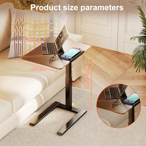 ETHU Compact Overbed Table with Tilting Tabletop, 20-29.7 Inch Adjustable Height Mobile Table for Hospital and Home, Adjustable Bedside Table with Safety Edge for Wheelchair, Sofa and Treadmill, Brown - color: Wood