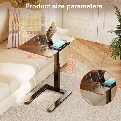 ETHU Compact Overbed Table with Tilting Tabletop, 20-29.7 Inch Adjustable Height Mobile Table for Hospital and Home, Adjustable Bedside Table with Safety Edge for Wheelchair, Sofa and Treadmill, Brown - color: Wood