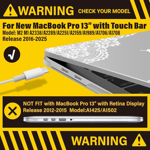 IBENZER Compatible with 2025 2024 M2 MacBook Pro 13 Inch Case 2025-2016 M1 A2338 A2289 A2251 A2159 A1989 A1706 A1708, Hard Shell Case & Keyboard Cover for Mac Pro 13, Lace, T13LACE+1A - color: Lace