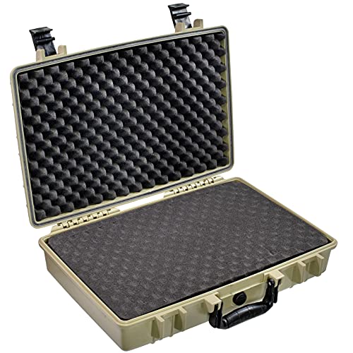 Eylar Medium 20" Protective Hard Case for Laptops, Cameras, Tools, and Equipment with IP67 Waterproof, Shock Resistant, and Customizable Foam Inserts (Tan) - color: Tan FDE