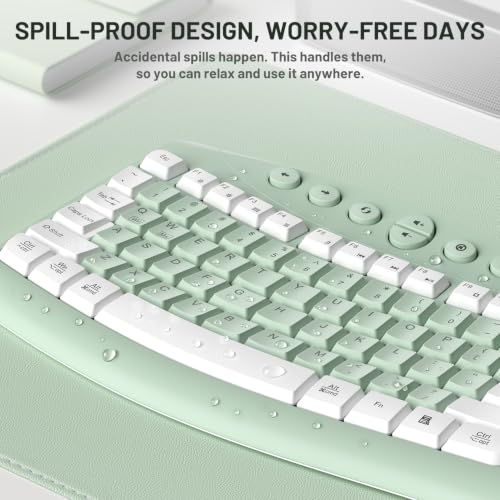 Wireless Keyboard and Mouse Combo Silent Ergonomic Curved Design for Office - color: Avocado green-A