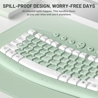 Wireless Keyboard and Mouse Combo Silent Ergonomic Curved Design for Office - color: Avocado green-A
