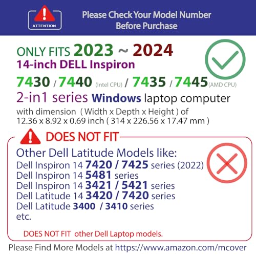 mCover Case ONLY Compatible with 2023～2024 14" Dell Inspiron 7430/7435 / 7440/7445 2-in-1 Windows Notebook Computer (NOT Fitting Any Other Dell Models) - Purple - color: Purple