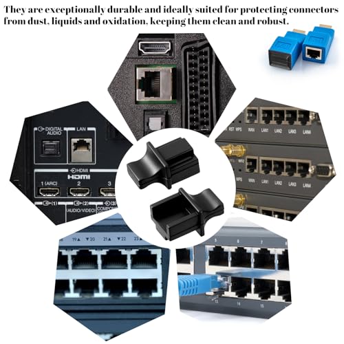 50 Pcs RJ45 Dust Covers Ethernet Port Plugs Protector Stopper Silicone Cap for TV, Computer, Other Devices(Black)