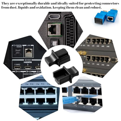 50 Pcs RJ45 Dust Covers Ethernet Port Plugs Protector Stopper Silicone Cap for TV, Computer, Other Devices(Black)
