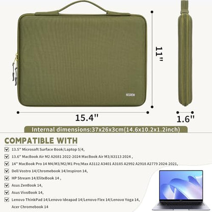 Hard Laptop Sleeve Case for 13.6 Inch MacBook Air M2 A2681 2022-2024 M3/A3113 2024,14inch MacBook Pro 14 M4/M3/M2/M1 Pro/Max A3112 A3401 A3185 A2992 A2918 A2779 2024-2021, Water-Resistant - color: Green