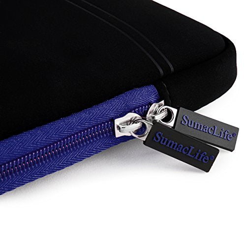 SumacLife Micro Suede Carrying Sleeve with Rear Pocket for 13-13.3 Inches Laptops (SLMSuede13BBLU) - color: Black/blue