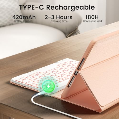 Keyboard Case for iPad Air 11-inch M2/Air 5th 4th Generation, 7-Color Backlit Detachable Keyboard Case with Pencil Holder for iPad Air 11" 2024 /Air 5 2022/Air 4 2020/Pro 11 1st, Rose Gold - color: Pink