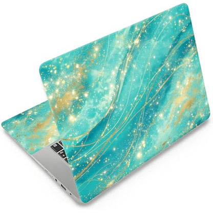 Laptop Skin 12.1-15.6 inch Removable Universal Reusable Laptop Sticker Decal,Waterproof No Residue Vinyl Cover,Scratch-Resistant Cuttable Full Wrap Sticker for Notebook, Turquoise Gold Marble Texture - color: Turquoise Gold Marble Texture