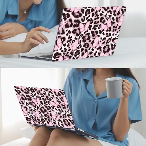 Mektron for 2026/2025/2024/2023 MacBook Air 15 INCH M5 A3448 /M4 A3241 /M3 A3114 /M2 A2941 Case, Printed Plastic Hard Shell Cover with 15.3" Liquid Retina Display Touch ID, Leopard Pink Butterfly - color: Leopard Pink Butterfly