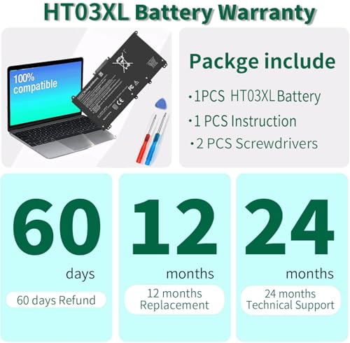 HT03XL L11119-855 Laptop Battery for HP Pavilion 15-CS 15-DA 15-DB 15-DW | 17-by 17-CA 14-CE 14-CF 14-DF Series 15-CS0053CL 15-DW0033NR 15-DA0014DX L11421-542 L11421-2C2 HSTNN-UB7J HT03041XL - size: 7.35*3.5*0.25inch HT03XL