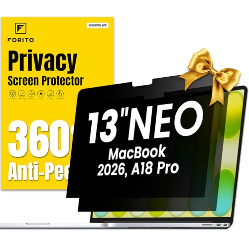 F FORITO 2-Pack 360° Privacy Screen Protector Compatible with 2026 MacBook Neo 13 inch A18 Pro Chip A3404 - Anti Blue Light Anti Glare and Scratch Resistant Laptop Privacy Screen Shield - size: for MacBook Neo 13" (2026, A18 Pro)