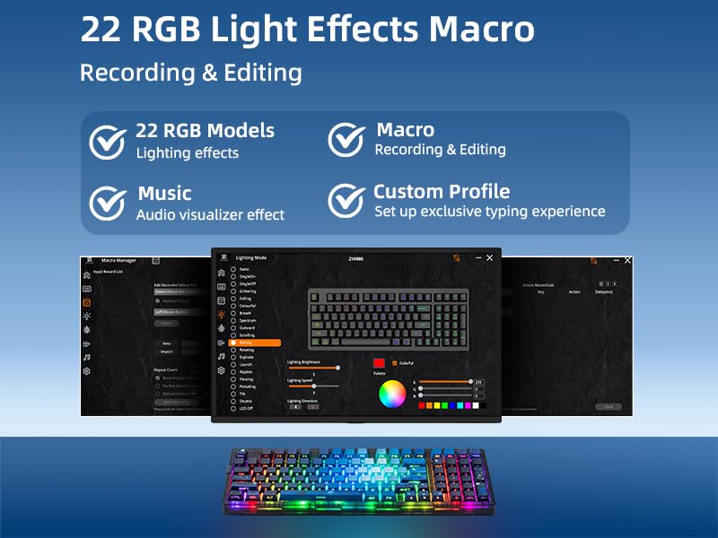 ZORNHER ZH980 Mechanical Keyboard,95% Blue Creamy Keyboard with Number Pad,Hot-Swappable Custom Gaming Keyboard,Shine Through Dye Sublimation PBT Keycaps,Creamy Sounding Linear Switches - color: Sea Moonlight, size: Creamy Switch