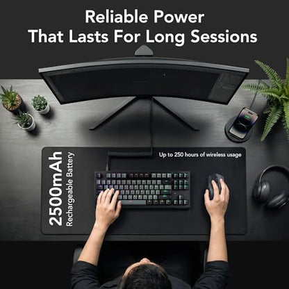 TECWARE Phantom+ Elite 87 Key RGB Mechanical Gaming Keyboard | 3 Mode Wireless Bluetooth 5.0 2.4GHz & USB C Wired | Hot Swappable 5 Pin | Double Shot PBT Keycaps | Wraith Red Switch - Black - color: Red Switch, size: Phantom+ Elite 87 | Black