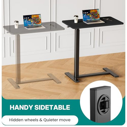 OLIXIS Overbed Bedside Table, Adjustable Hospital & Home Use Bed Table with Wheels, Rolling Laptop Tables, Mobile Standing Desk, Sturdy & Space Saving Design, Ink - color: Ink